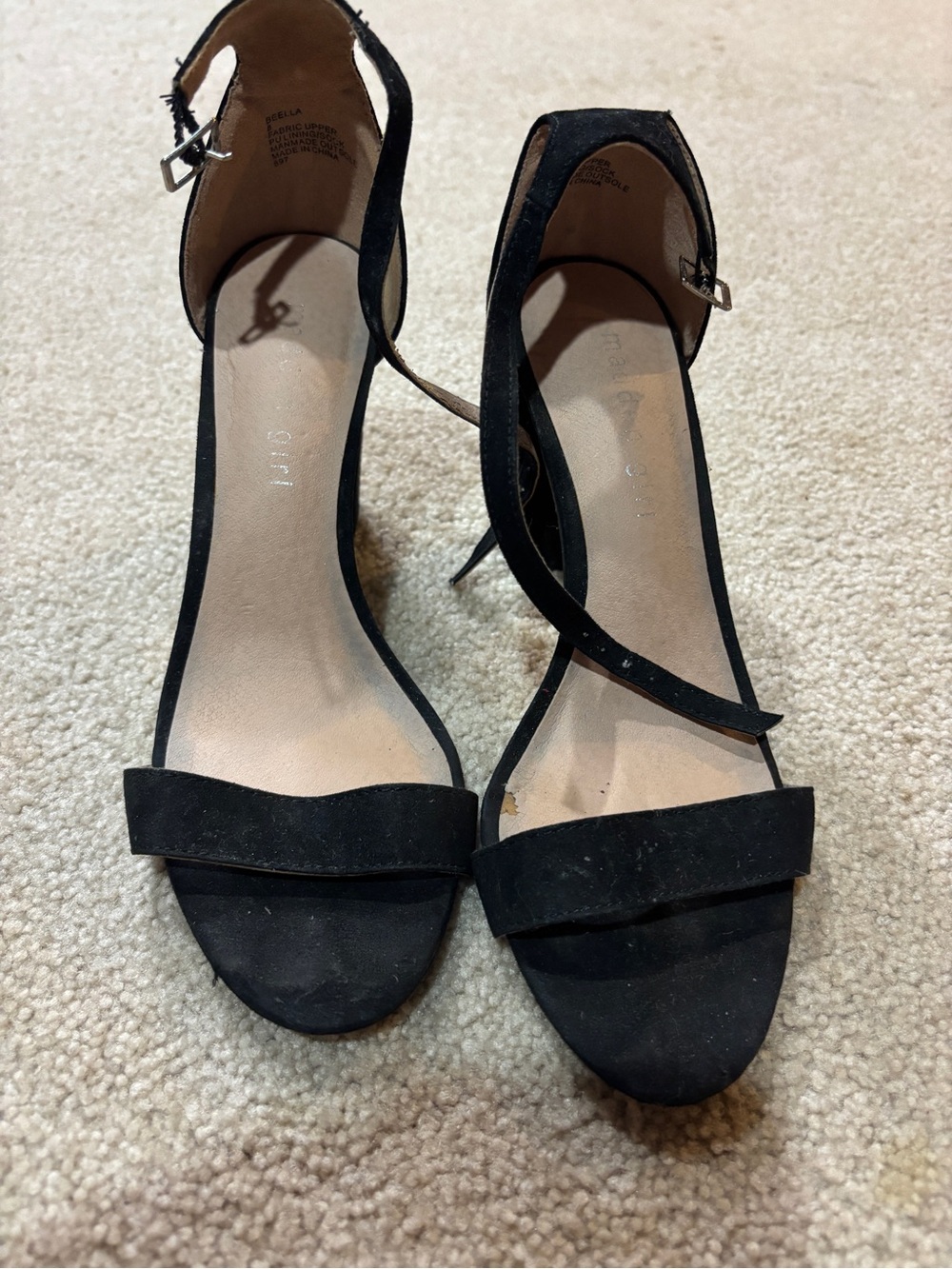 Madden Girl Black Suede Ankle-Strap Heeled Sandals